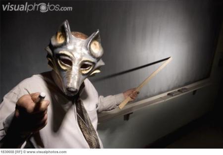 teacher wearing an animal mask